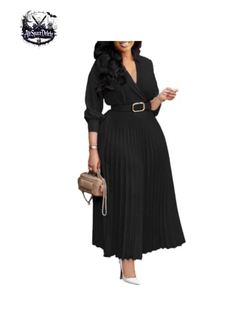 Women's 3/4 Sleeve A Line Flared Midi Dress with Belt and Pockets